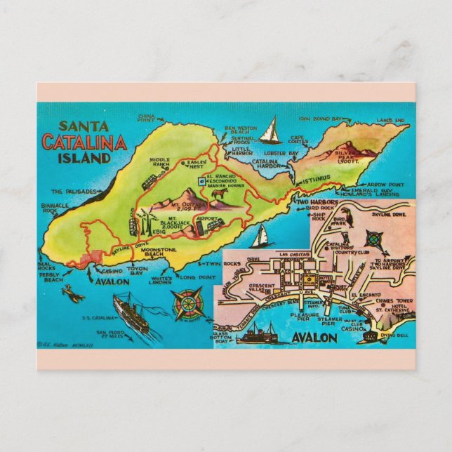 Postal Mapa de la isla de Santa Catalina (Anverso)