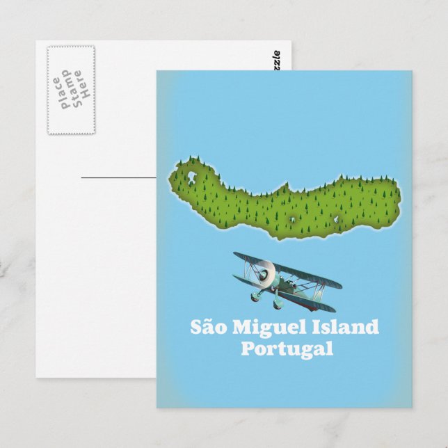 Postal Mapa de la isla de São Miguel Portugal (Anverso / Reverso)