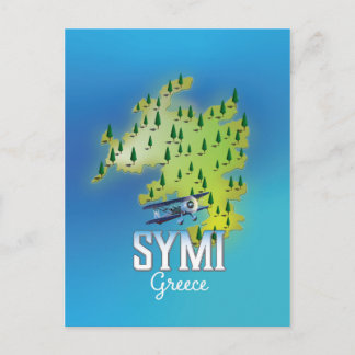 Postal Mapa de la isla de Symi Grecia cartel de viaje.