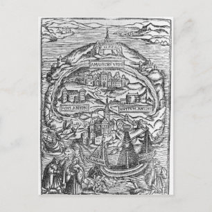 Postal Mapa de la Isla de Utopía, frontispicio del libro