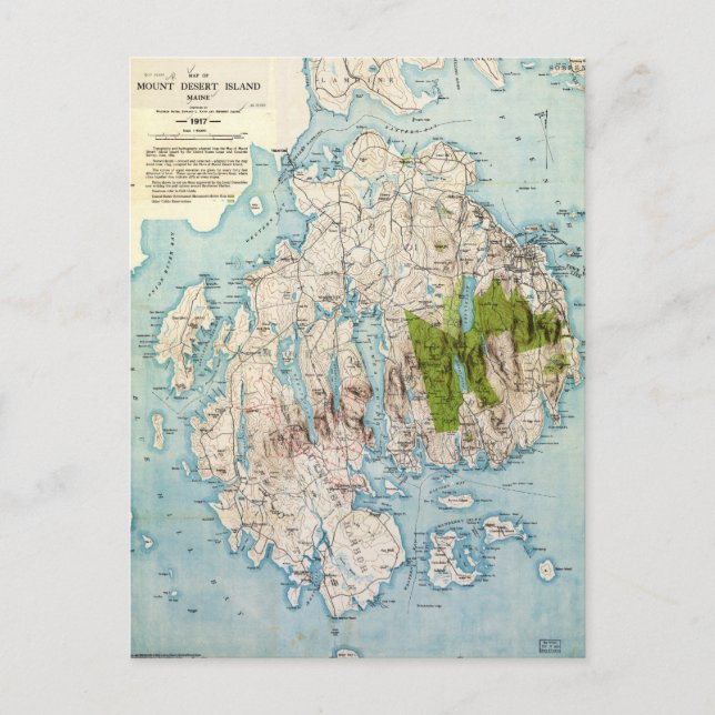 Postal Mapa de la isla del desierto del Monte, Maine (191 (Anverso)