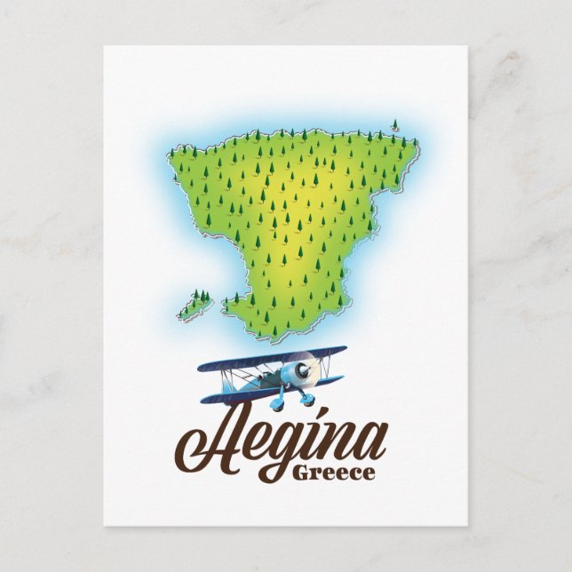 Postal Mapa de la isla Grecia Aegina (Anverso)