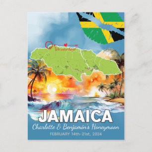 Postal Mapa de la Isla Jamaica para Vacaciones de Luna de