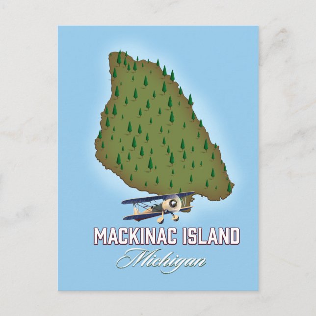 Postal Mapa de la isla Mackinac Michigan (Anverso)