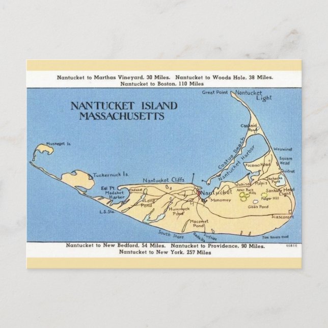 Postal Mapa de la isla Nantucket (Anverso)
