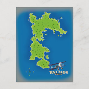 Postal Mapa de la isla Patmos Grecia