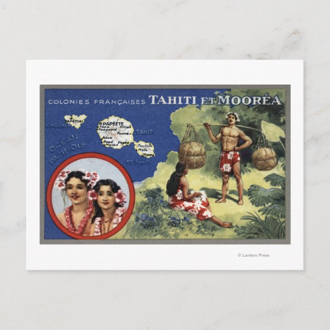 Postal Mapa de la isla y la isla de Moorea (Anverso)