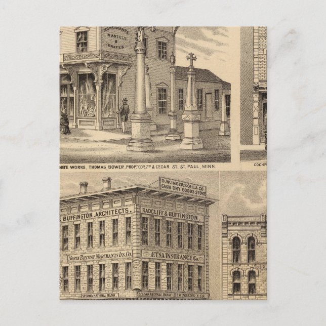 Postal Mapa de la litografía de St. Paul, Minneapolis, Mi (Anverso)