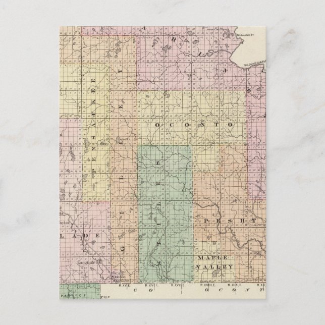 Postal Mapa de la parte norte del condado de Oconto (Anverso)
