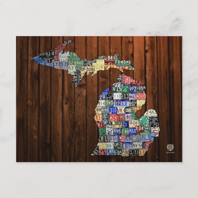 Postal Mapa de la placa de Michigan de los condados en ma (Anverso)