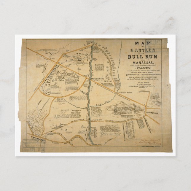 Postal Mapa de la primera batalla de toros en guerra civi (Anverso)