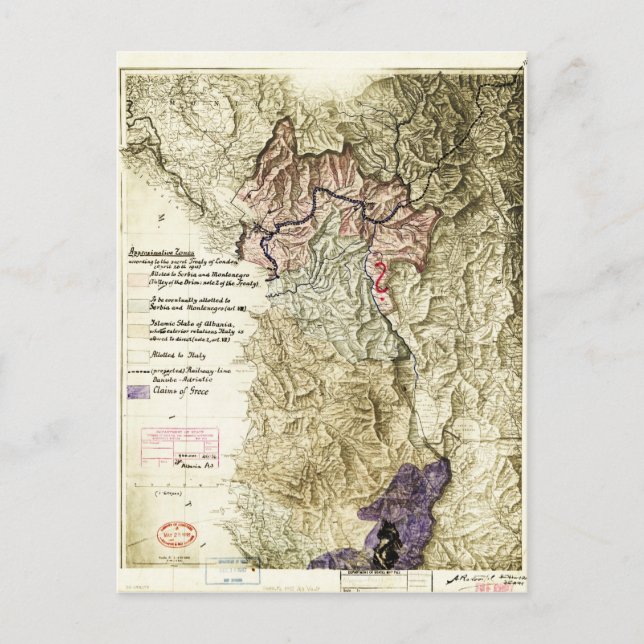 Postal Mapa de la Primera Guerra Mundial de Albania (26 d (Anverso)