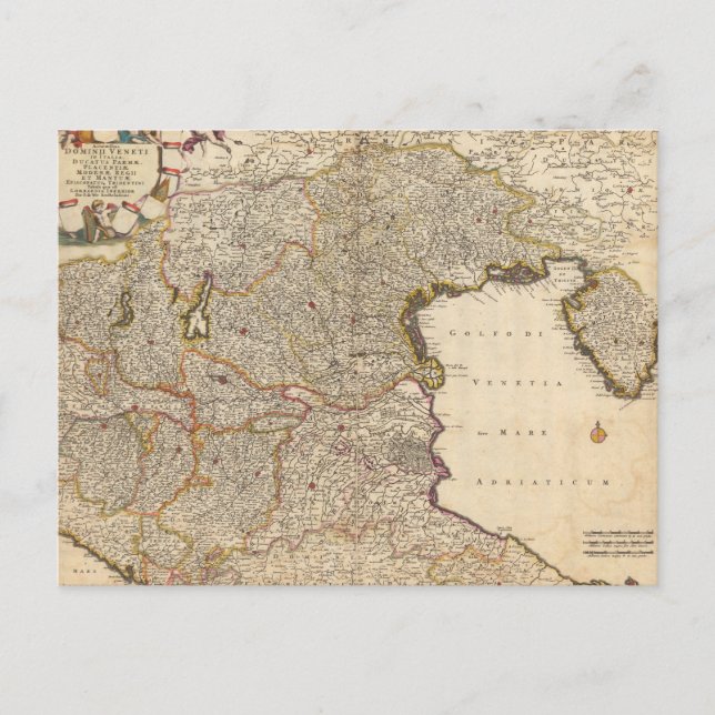 Postal Mapa de la región de Venecia, Italia (Anverso)