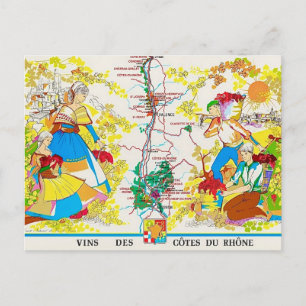 Postal Mapa de la región vinícola de Cotes du Rhone