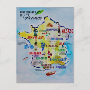 Postal Mapa de la región vinícola francesa
