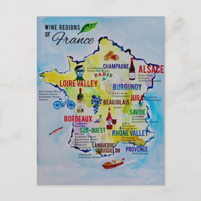 Postal Mapa de la región vinícola francesa (Anverso)