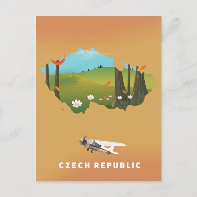 Postal Mapa de la República Checa Póster ilustrado. (Anverso)
