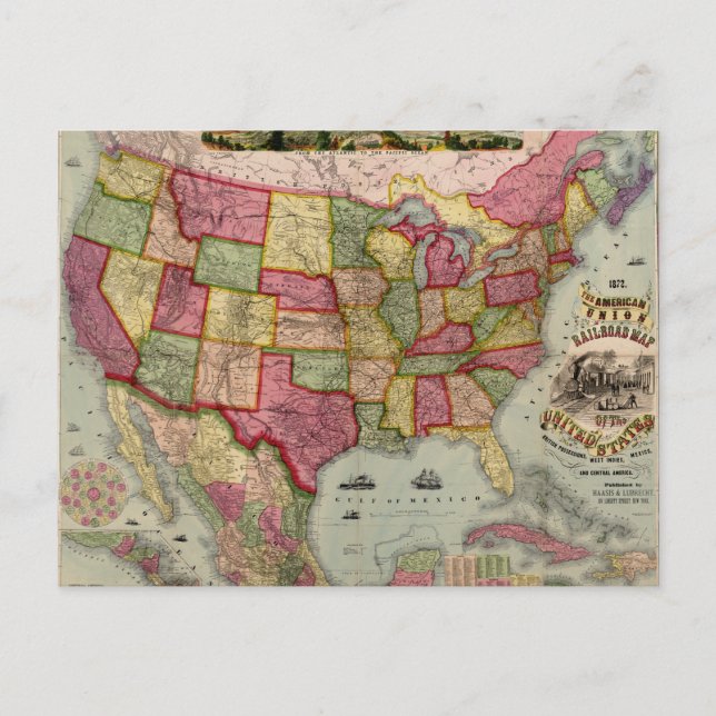 Postal Mapa de la Unión Americana de Ferrocarriles de los (Anverso)