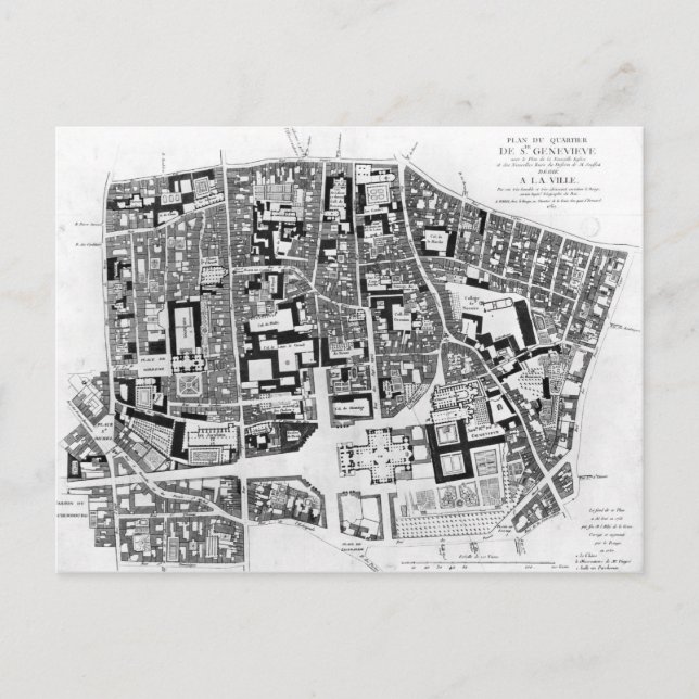 Postal Mapa de la zona de Sainte-Genevieve, París, 1756 (Anverso)