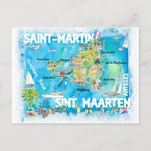 Postal Mapa de las Antillas Saint-Martin Sint Maarten