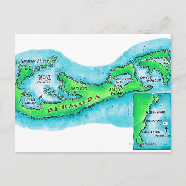 Postal Mapa de las Bermudas (Anverso)