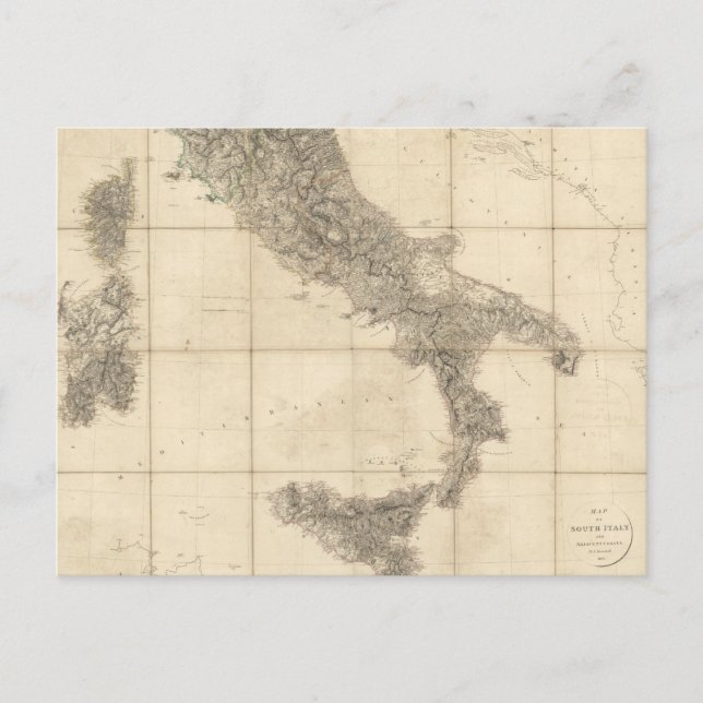 Postal Mapa de las costas del sur de Italia y adyacentes (Anverso)
