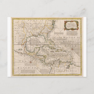 Postal Mapa de las Indias Occidentales de 1720 de Emanuel