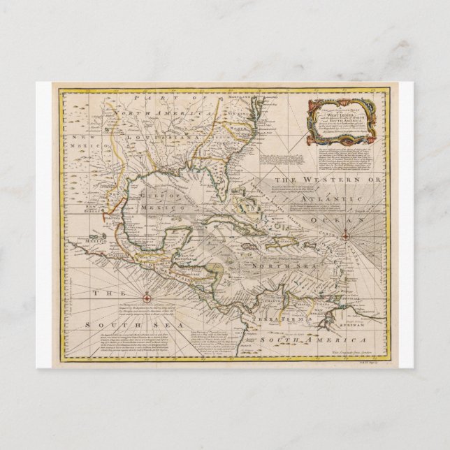 Postal Mapa de las Indias Occidentales de 1720 de Emanuel (Anverso)