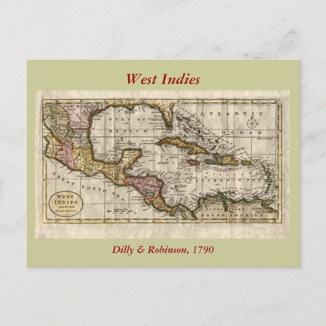 Postal Mapa de las Indias Occidentales de 1790 de Dilly y (Anverso)