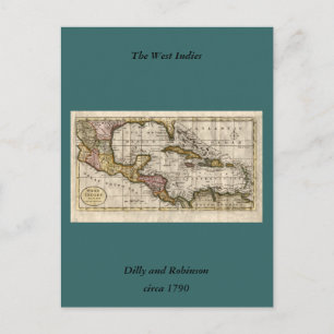Postal Mapa de las Indias Occidentales de 1790 de Dilly y