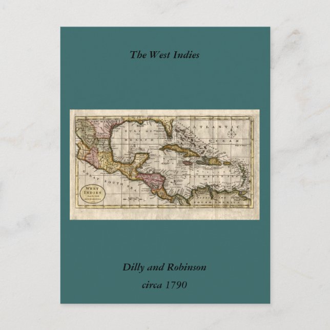 Postal Mapa de las Indias Occidentales de 1790 de Dilly y (Anverso)