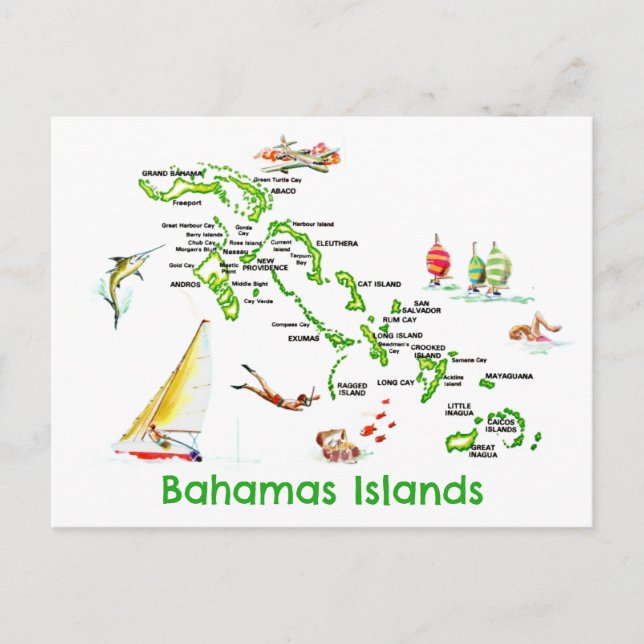 Postal Mapa de las Islas Bahamas (Anverso)