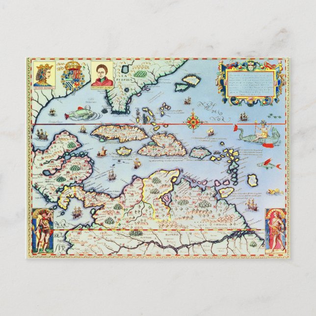 Postal Mapa de las islas del Caribe (Anverso)