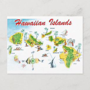 Postal Mapa de las Islas Hawái