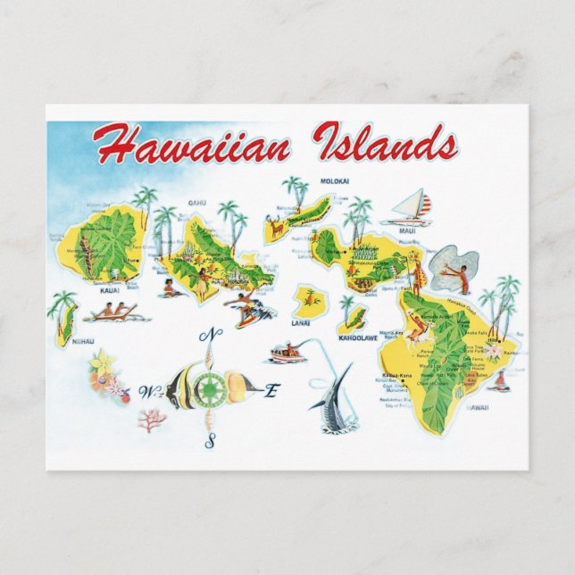 Postal Mapa de las Islas Hawái (Anverso)