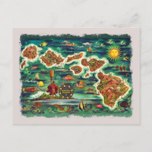 Postal Mapa de las Islas Hawái 1950