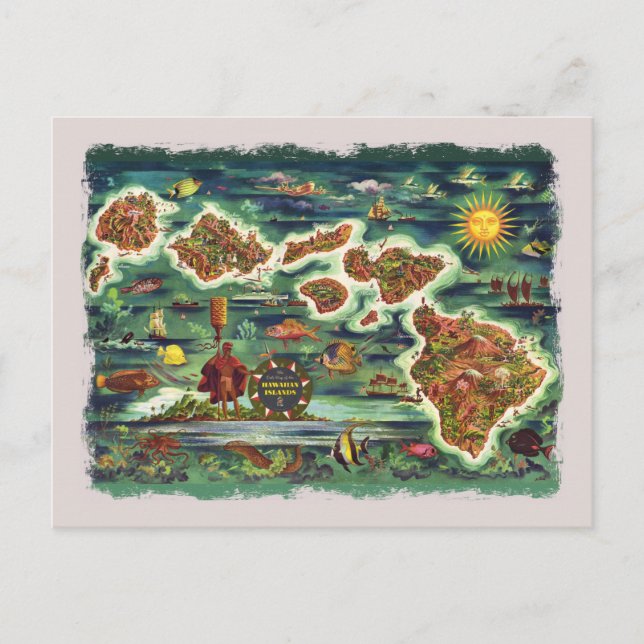 Postal Mapa de las Islas Hawái 1950 (Anverso)