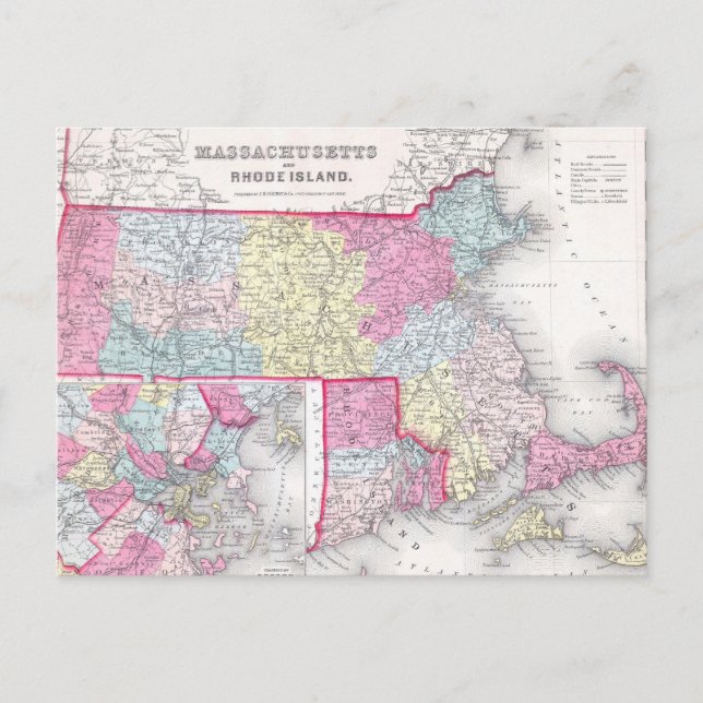 Postal Mapa de las Islas Rhode y Massachusetts (1855) (Anverso)