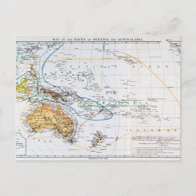 Postal Mapa de las razas de Oceanía y Australasia (Anverso)