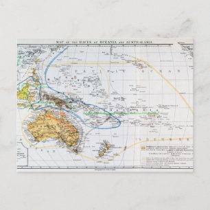 Postal Mapa de las razas de Oceanía y Australasia