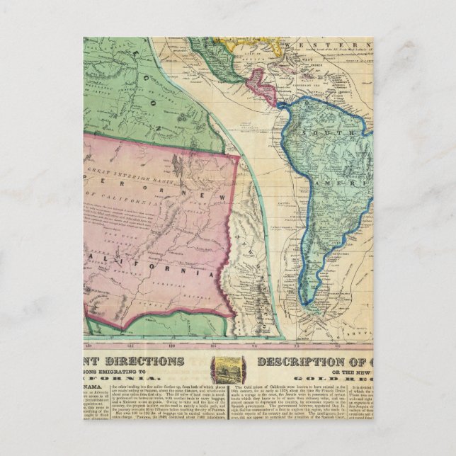 Postal Mapa de las regiones de oro de California (Anverso)