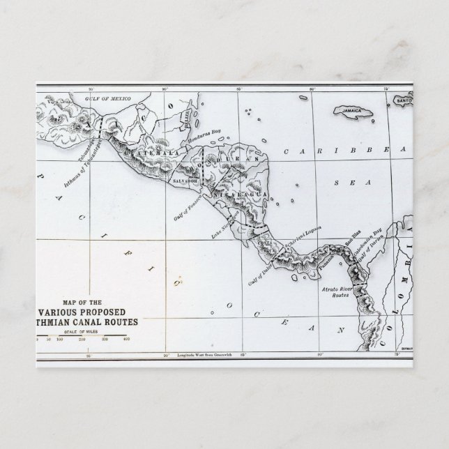 Postal Mapa de las rutas del canal de Isthmian (Anverso)