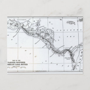 Postal Mapa de las rutas del canal de Isthmian