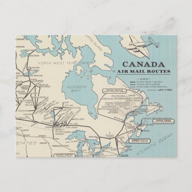 Postal Mapa de las rutas del correo aéreo de Canadá - de (Anverso)