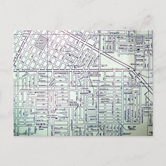 Postal Mapa de las Vegas, NV Vintage (Anverso)