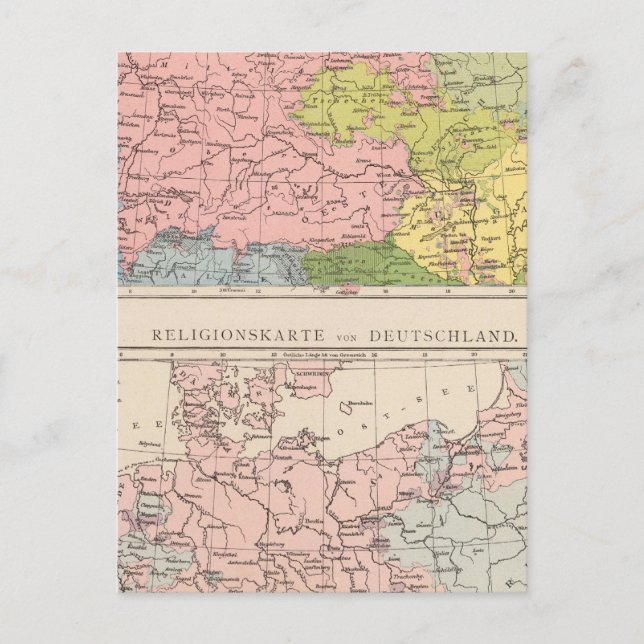 Postal Mapa de lenguas y religiones en Alemania (Anverso)