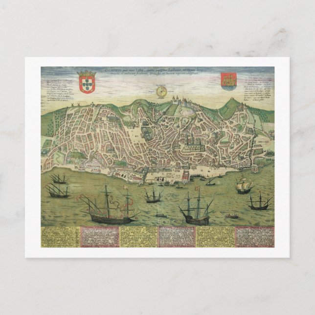 Postal Mapa de Lisboa, de 'Civitates Orbis Terrarum' de (Anverso)
