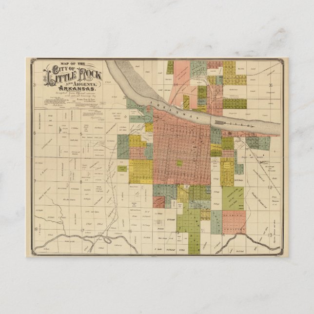 Postal Mapa de Little Rock y Argenta, Arkansas (1888) (Anverso)