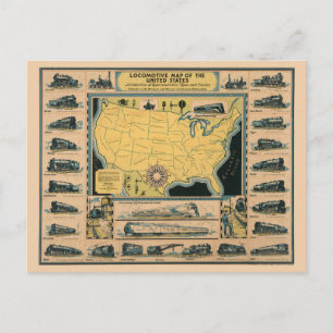 Postal Mapa de locomotoras de Estados Unidos