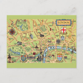 Postal Mapa de Londres Inglaterra ilustrado con colores